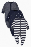 Navy/White Stripe And Star Print Sleepsuits Three Pack
