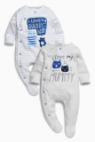 Blue/Ecru Mummy And Daddy Character Sleepsuits Two Pack - Blue/Ecru Mummy And Daddy Character Sleepsuits Two Pack