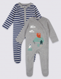 2 Pack Pure Cotton Woodland Sleepsuits