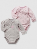 Vertbaudet - Pink Baby Vests Bodysuits with Front Opening, button at front