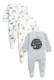 Ecru Night Owl Sleepsuits Three Pack