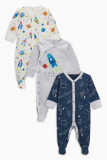 Next Grey Space Rocket Sleepsuits Three Pack - Next Grey Space Rocket Sleepsuits Three Pack