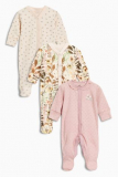 Next Pink Floral Sleepsuits Three Pack - Pink Floral Sleepsuits Three Pack