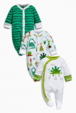 Green/White Dinosaur Sleepsuits Three Pack - Green/White Dinosaur Sleepsuits Three Pack