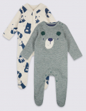 2 Pack Pure Cotton Animal Applique Sleepsuits