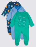 3 Pack Pure Cotton Monster Sleepsuits