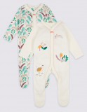 2 Pack Pure Cotton Embroidered Sleepsuits