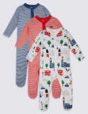 3 Pack Pure Cotton Baby Sleepsuits