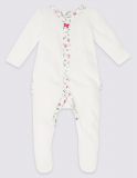 Cotton Rich Ruffle Trim Velour Sleepsuit