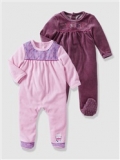 Vertbaudet - Pack of 2 Baby's Velour Sleepsuits