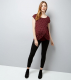 Maternity Burgundy Spot Print Wrap Front Nursing T-Shirt