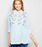 Maternity Blue Floral Embroidered Peplum Shirt