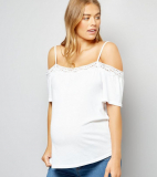 Maternity Shell Pink Crochet Trim Cold Shoulder Top